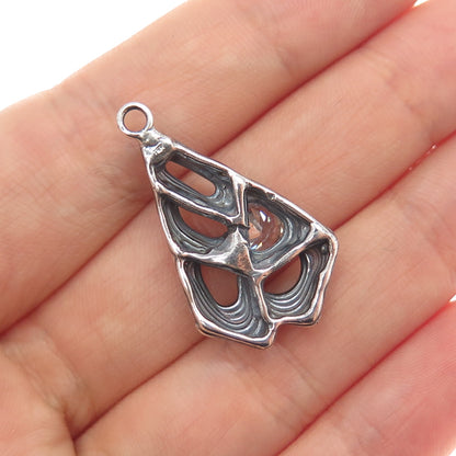 925 Sterling Silver Vintage Round-Cut C Z Modernist Oxidized Charm Pendant