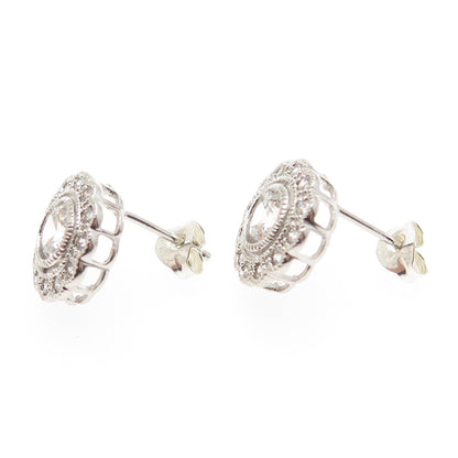 925 Sterling Silver Round-Cut Shaped C Z Stud Earrings