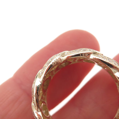 925 Sterling Silver Gold Plated Round-Cut C Z Cuban Link Band Ring Size 9.25