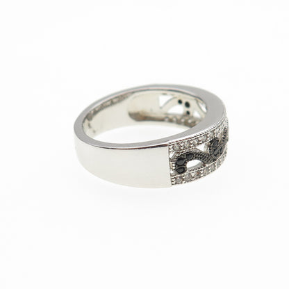 FOREVER 925 Sterling Silver Round-Cut Black & White C Z Ring Size 6.5