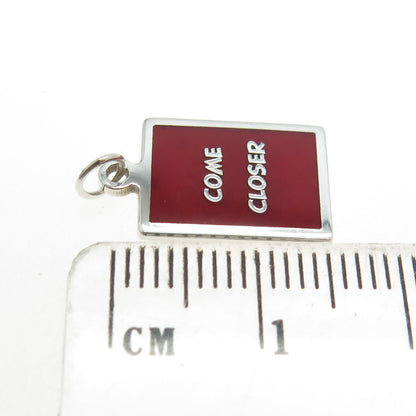 925 Sterling Silver Red Enamel "Come Closer" Minimalist Charm Pendant