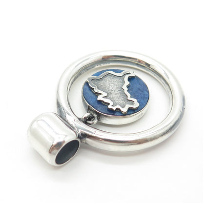 950 Silver Vintage Real Sodalite Gem Globe Handmade Amulet Slide Pendant