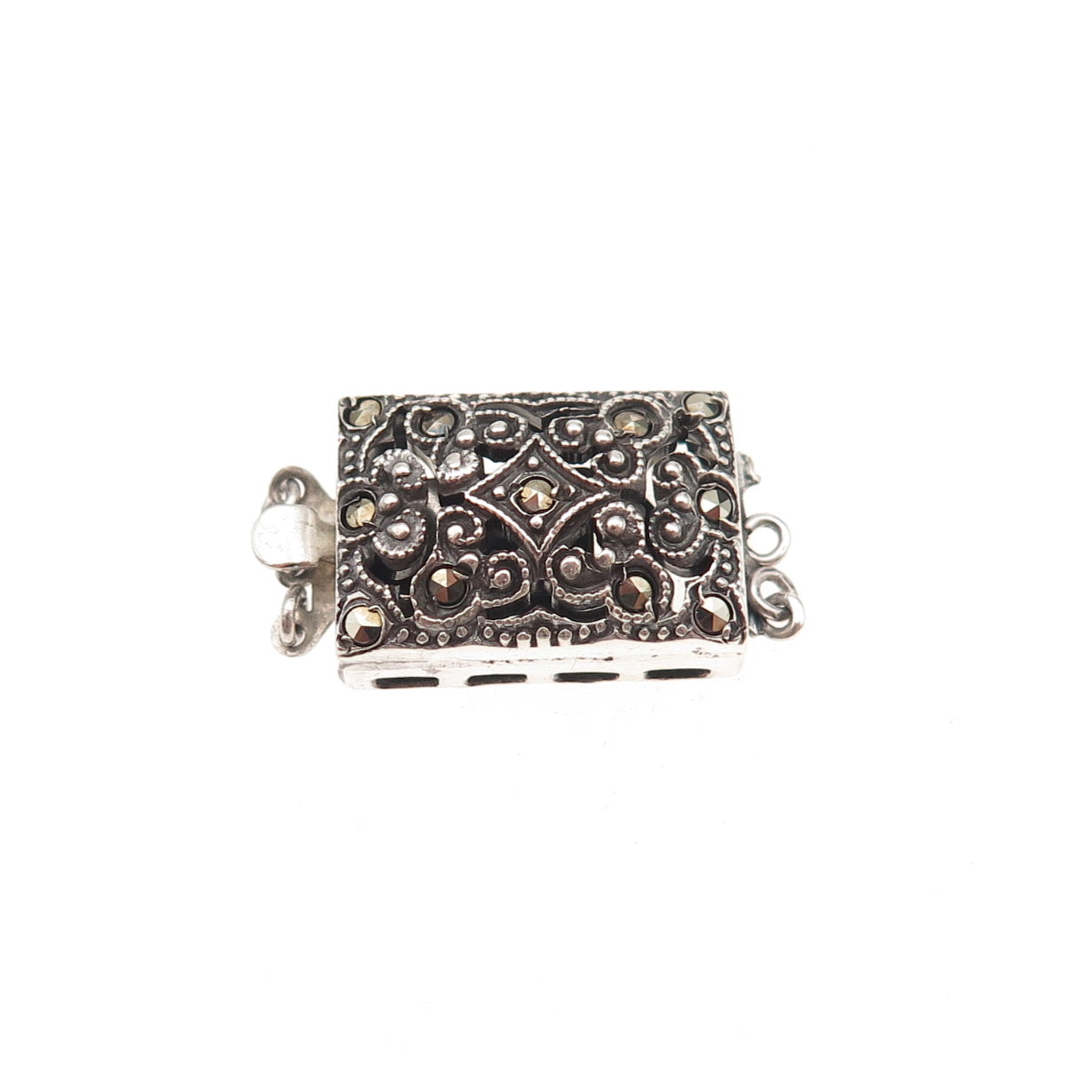 925 Sterling Silver Antique Art Deco Real Marcasite Bracelet / Necklace Box Lock