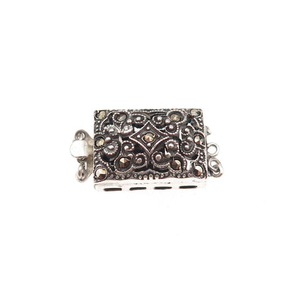 925 Sterling Silver Antique Art Deco Real Marcasite Bracelet / Necklace Box Lock