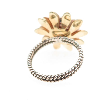 925 Sterling Silver 3-Tone Real Sleeping Beauty Turquoise Floral Ring Size 8