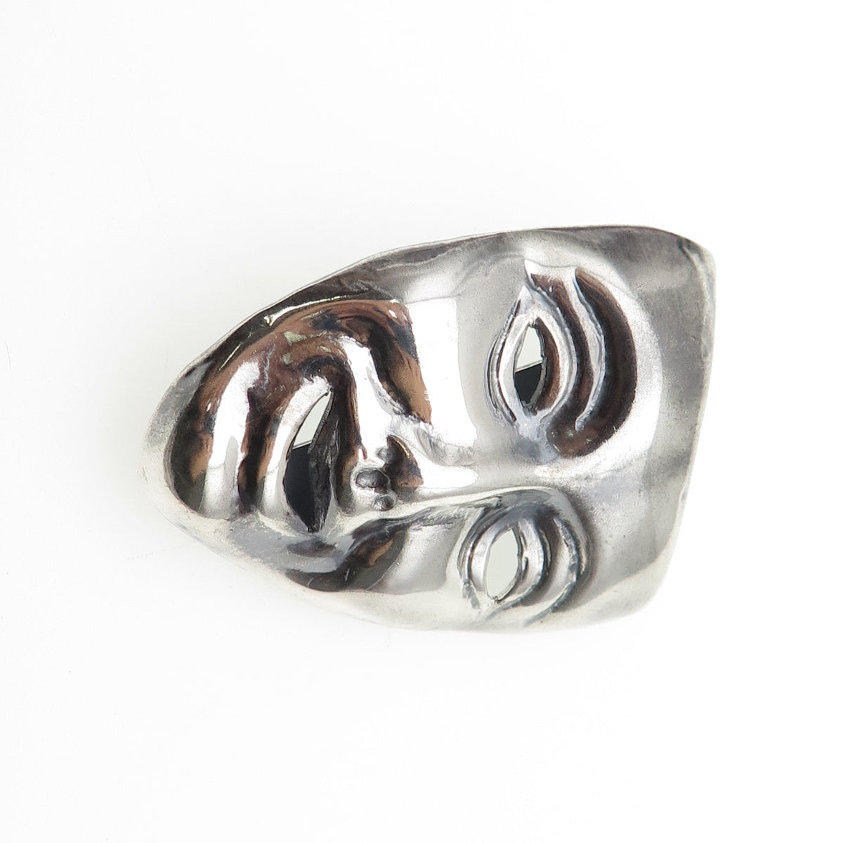 925 Sterling Silver Vintage Mexico Comedy Mask Oxidized Pin Brooch
