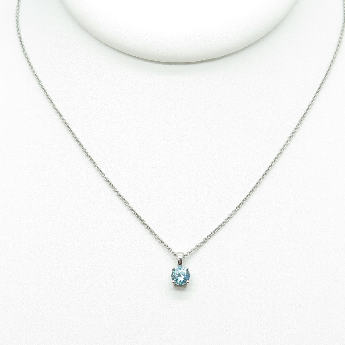 925 Sterling Silver Round-Cut Blue C Z Cable Chain Necklace 18-20"
