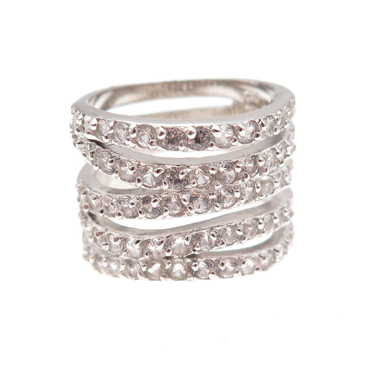 Dee Berkle 925 Sterling Silver Real Round-Cut White Topaz 5-Row Ring Size 7.25