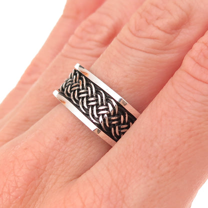 925 Sterling Silver Vintage Braided Oxidized Square Band Ring Size 9