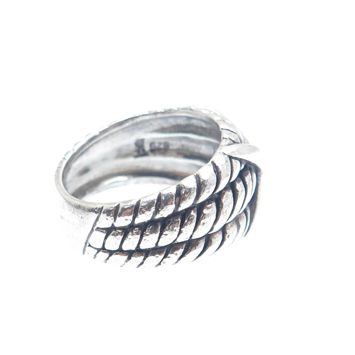 KEN CRAFTS 925 Sterling Silver Vintage Crisscross Oxidized Ring Size 5.75