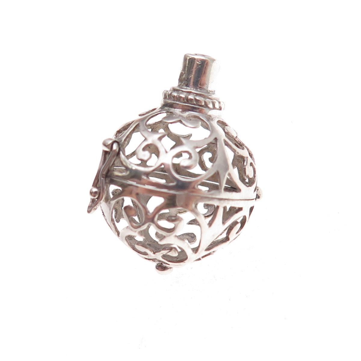 925 Sterling Silver Vintage Floral Scroll Cage Open Charm Pendant
