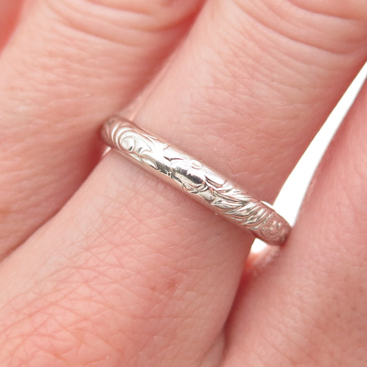 925 Sterling Silver Vintage Engraved Floral Band Ring Size 7.75