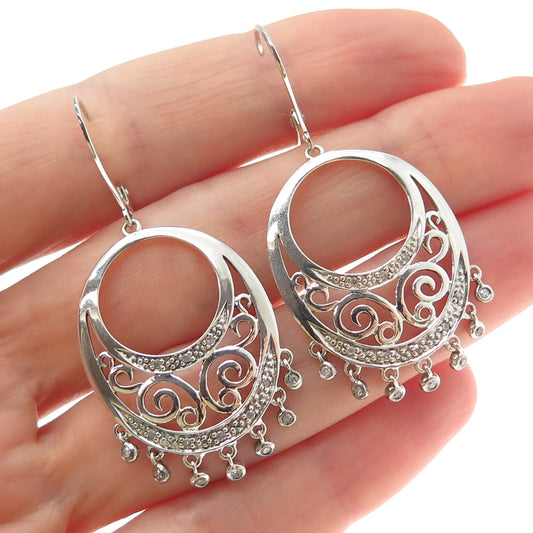 LEGEND JEWELRY CO 925 Sterling Silver Real Diamond Floral Scroll Dangle Earrings