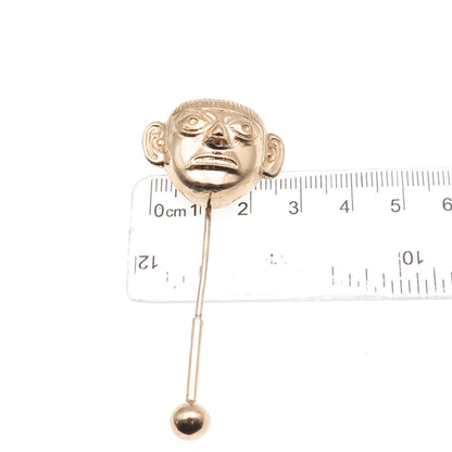 925 Sterling Silver Gold Plated Vintage Tribal Mask Lapel Pin