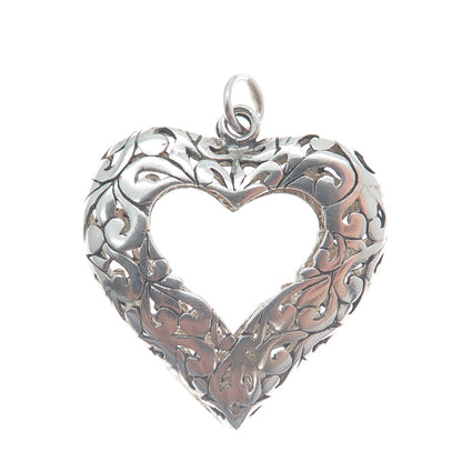 JEZLAINE 925 Sterling Silver Vintage Floral Open Heart Double Sided Pendant
