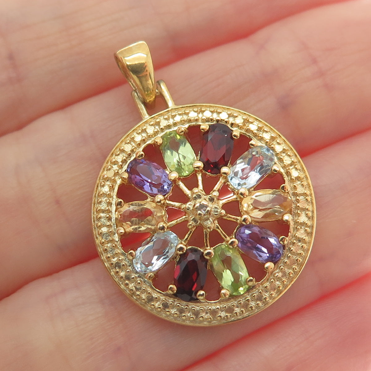 ROSS SIMONS 925 Sterling Gold Plated Real Diamond Accent Multi-Color Gem Pendant
