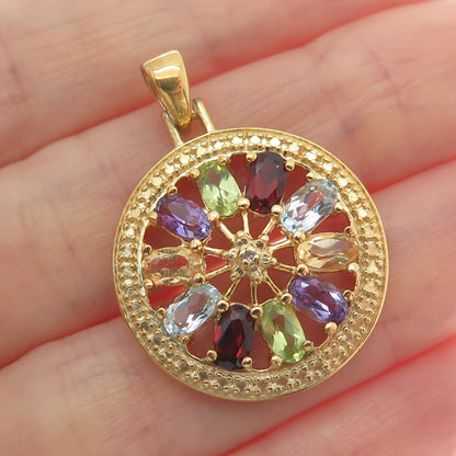 ROSS SIMONS 925 Sterling Gold Plated Real Diamond Accent Multi-Color Gem Pendant