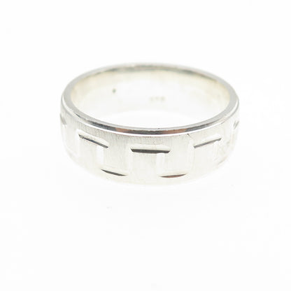 925 Sterling Silver Vintage Zig Zag Puzzle Brushed Band Ring Size 10