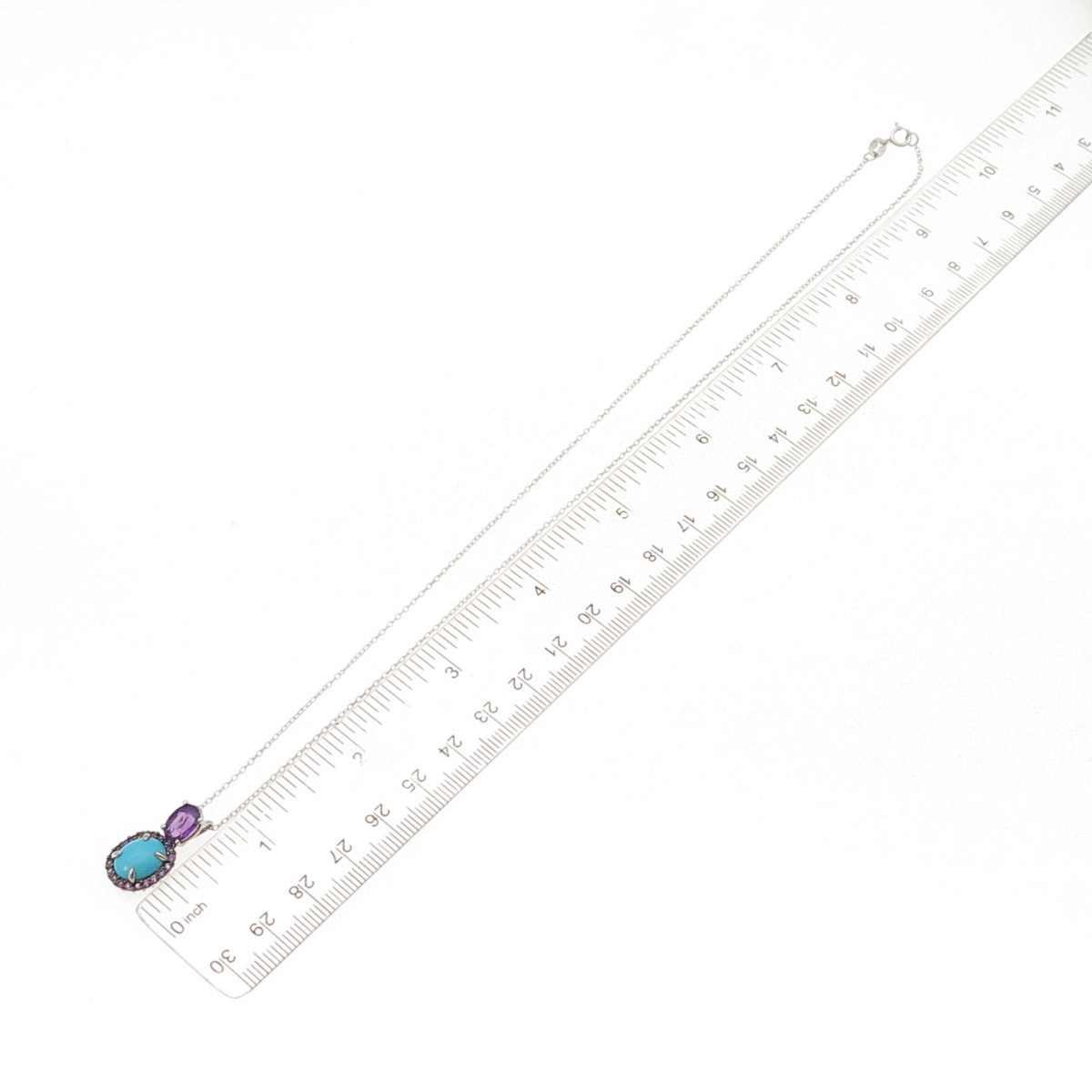925 Sterling Real Sleeping Beauty Turquoise & Amethyst Cable Chain Necklace 18"