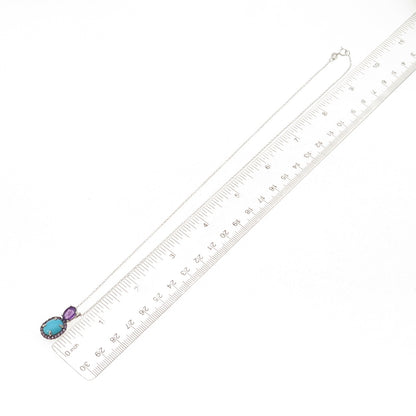 925 Sterling Real Sleeping Beauty Turquoise & Amethyst Cable Chain Necklace 18"
