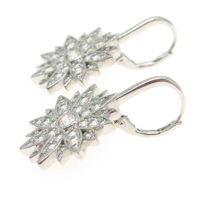 925 Sterling Silver Round-Cut Shaped C Z Floral Dangling Earrings