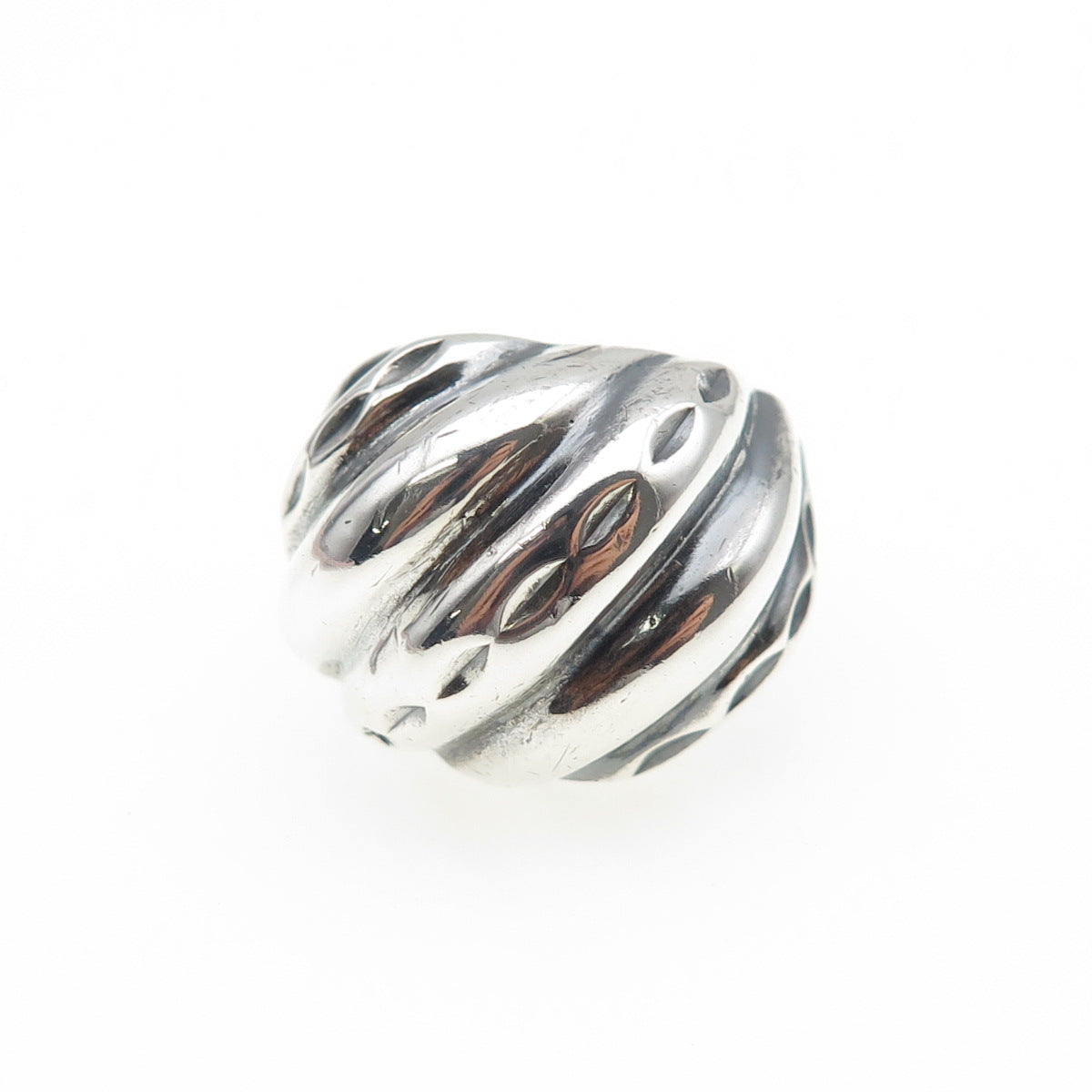 925 Sterling Silver Vintage Modernist Ribbed Dome Oxidized Ring Size 7