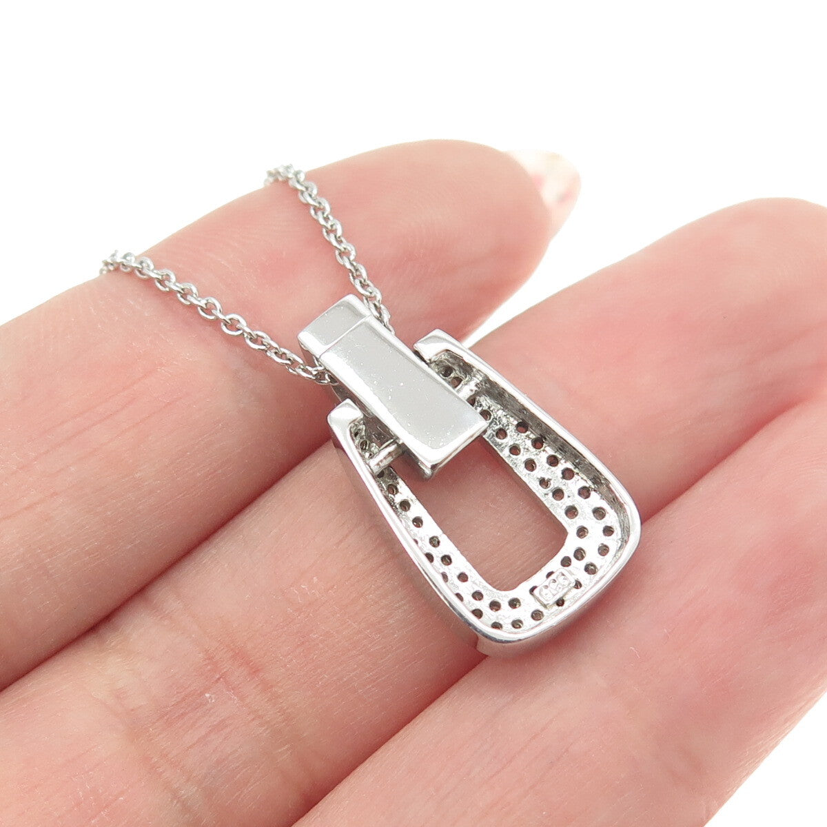 925 Sterling Silver Multi-Cut C Z Horse Bit Stirrup Cable Chain Necklace 16-18"