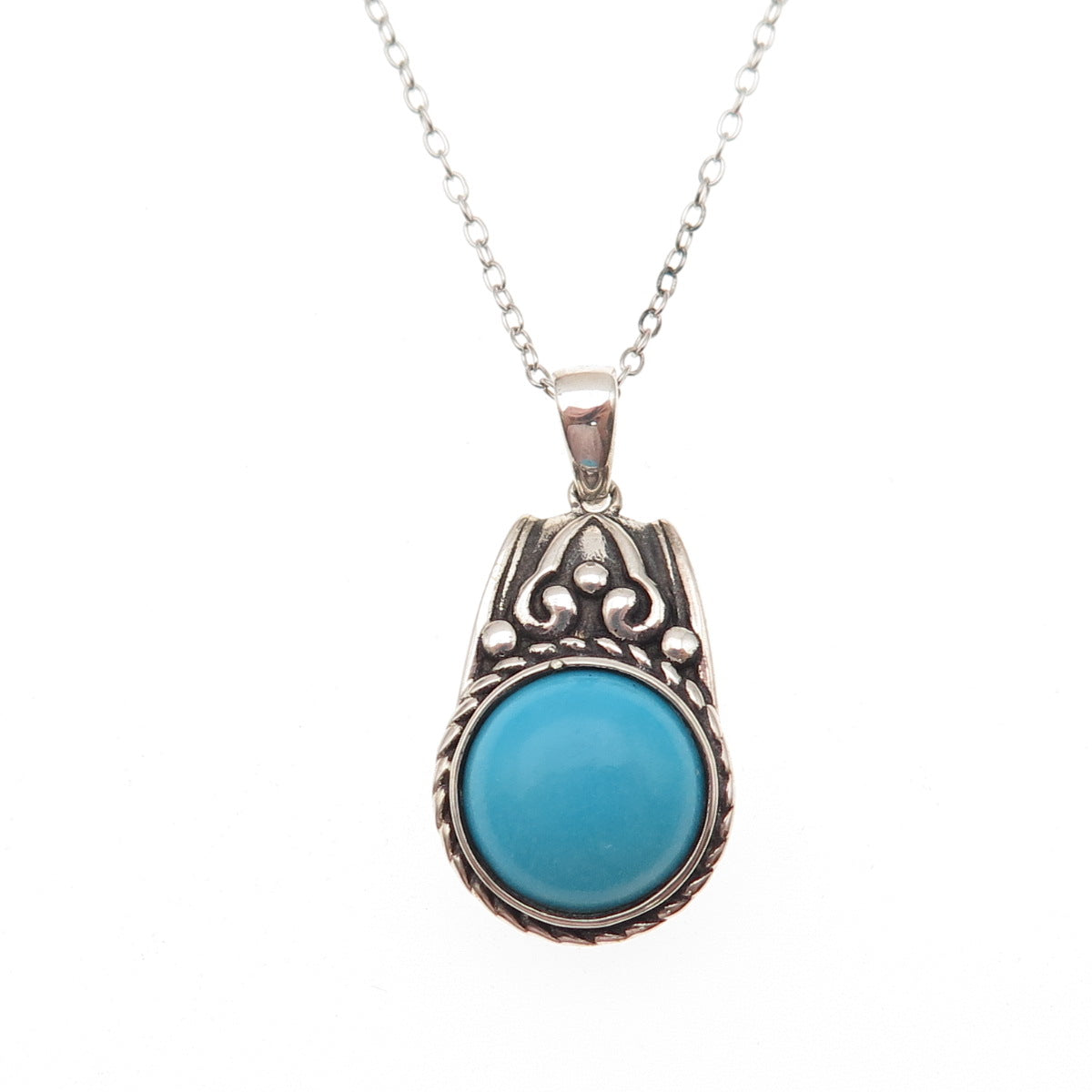 925 Sterling Silver Real Sleeping Beauty Turquoise Cable Chain Necklace 18"