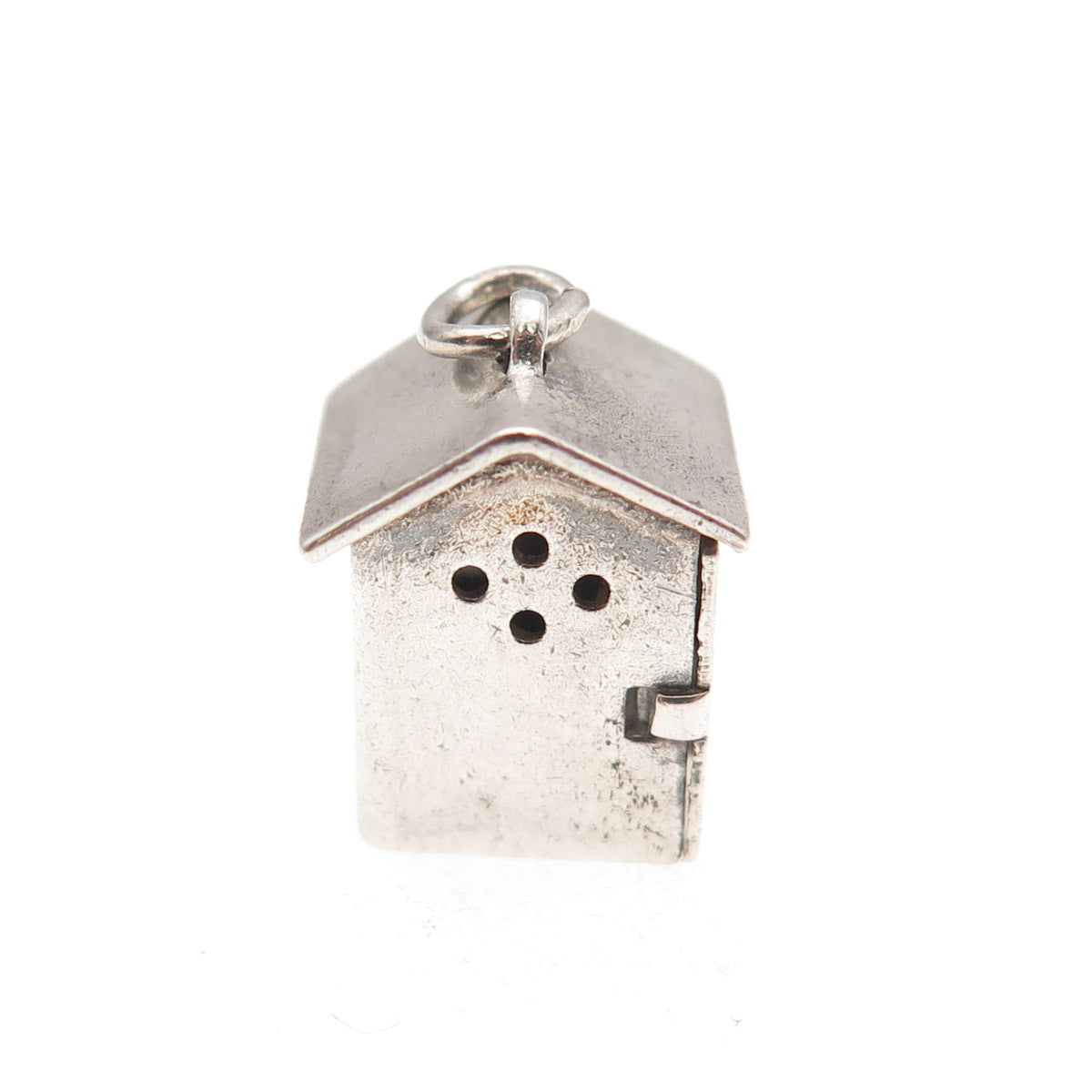 Wells 925 Sterling Silver Antique Art Deco Outhouse 3D Mini Open Charm Pendant
