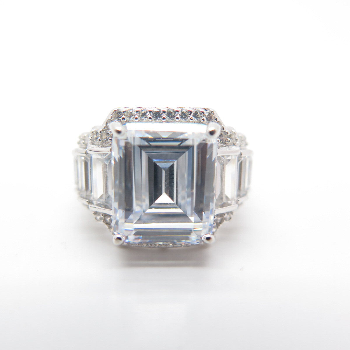 925 Sterling Silver Radiant-Cut C Z Ring Size 8