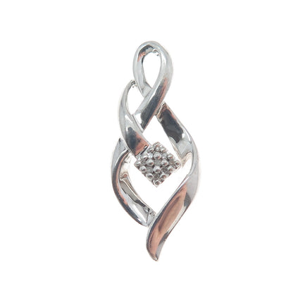 SUN 925 Sterling Silver Real Round-Cut Diamond Twisted Charm Pendant