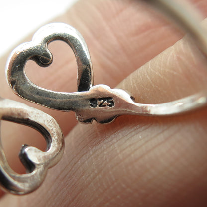 925 Sterling Silver Vintage Heart Adjustable Ring Size 8