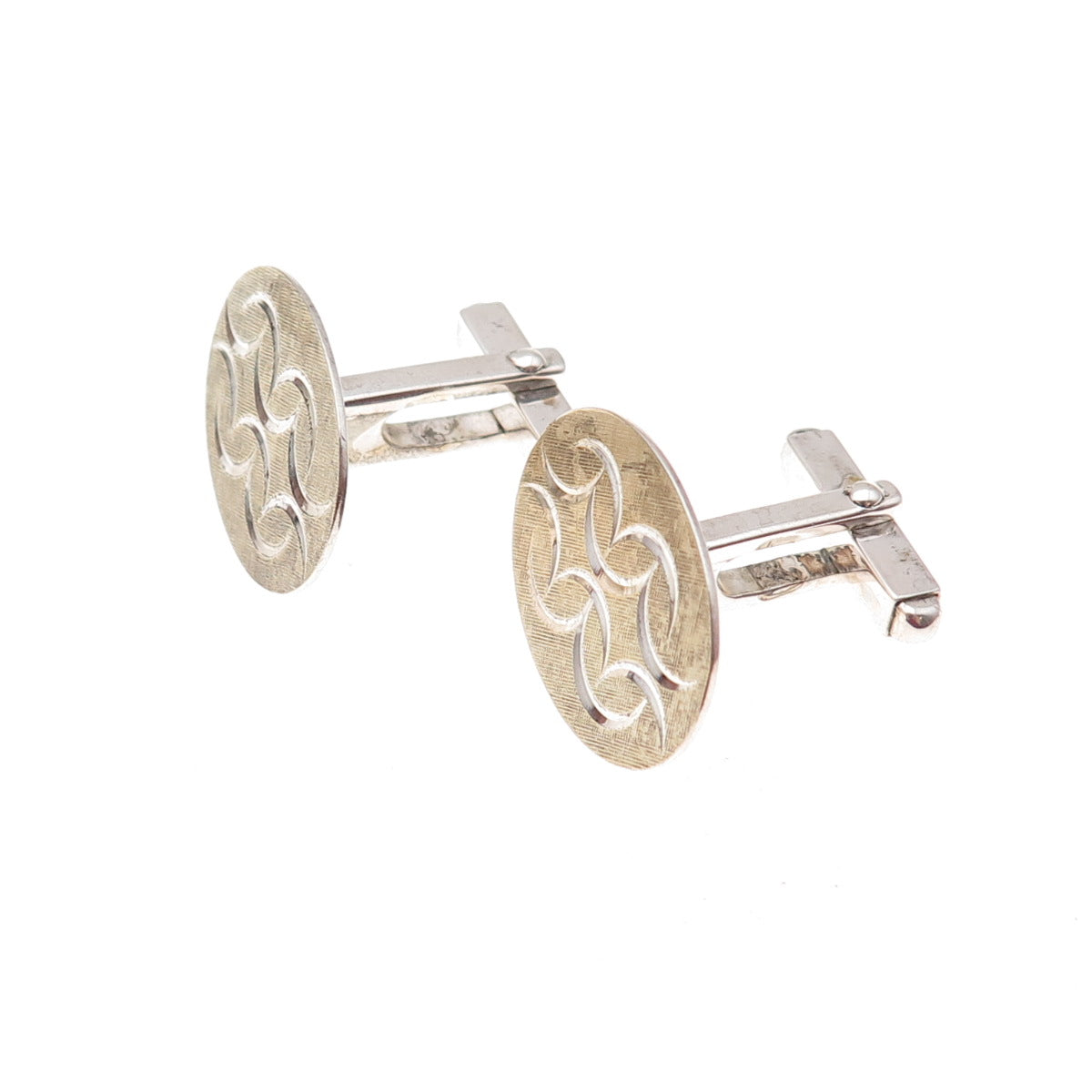 800 Silver Antique Art Deco Engraved Ornate Oval Cufflinks