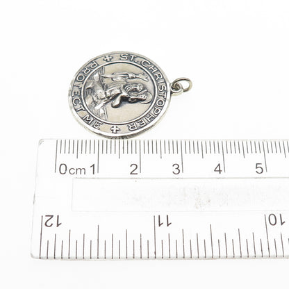 CREED 925 Sterling Silver Vintage Engraved St. Christopher Medal Charm Pendant