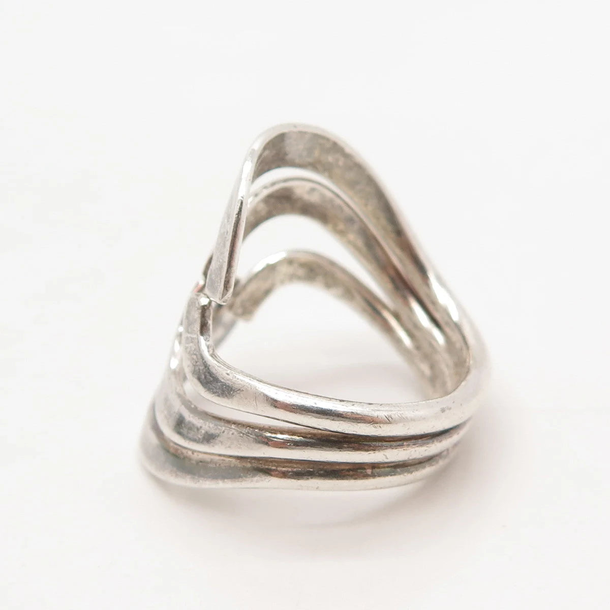 925 Sterling Silver Vintage Wavy Triple-Bar Ring Size 8.25