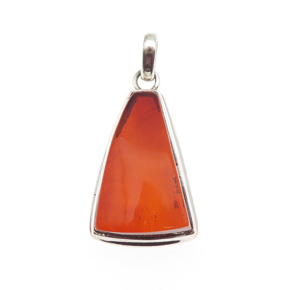 925 Sterling Silver Vintage Real Amber Modernist Pendant