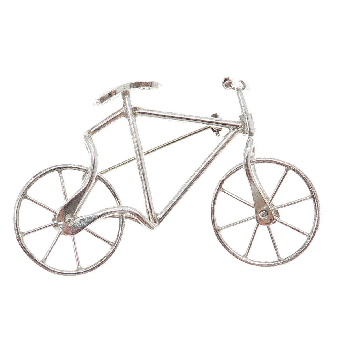 925 Sterling Silver Vintage Mexico Bicycle Movable Wheels Pin Brooch