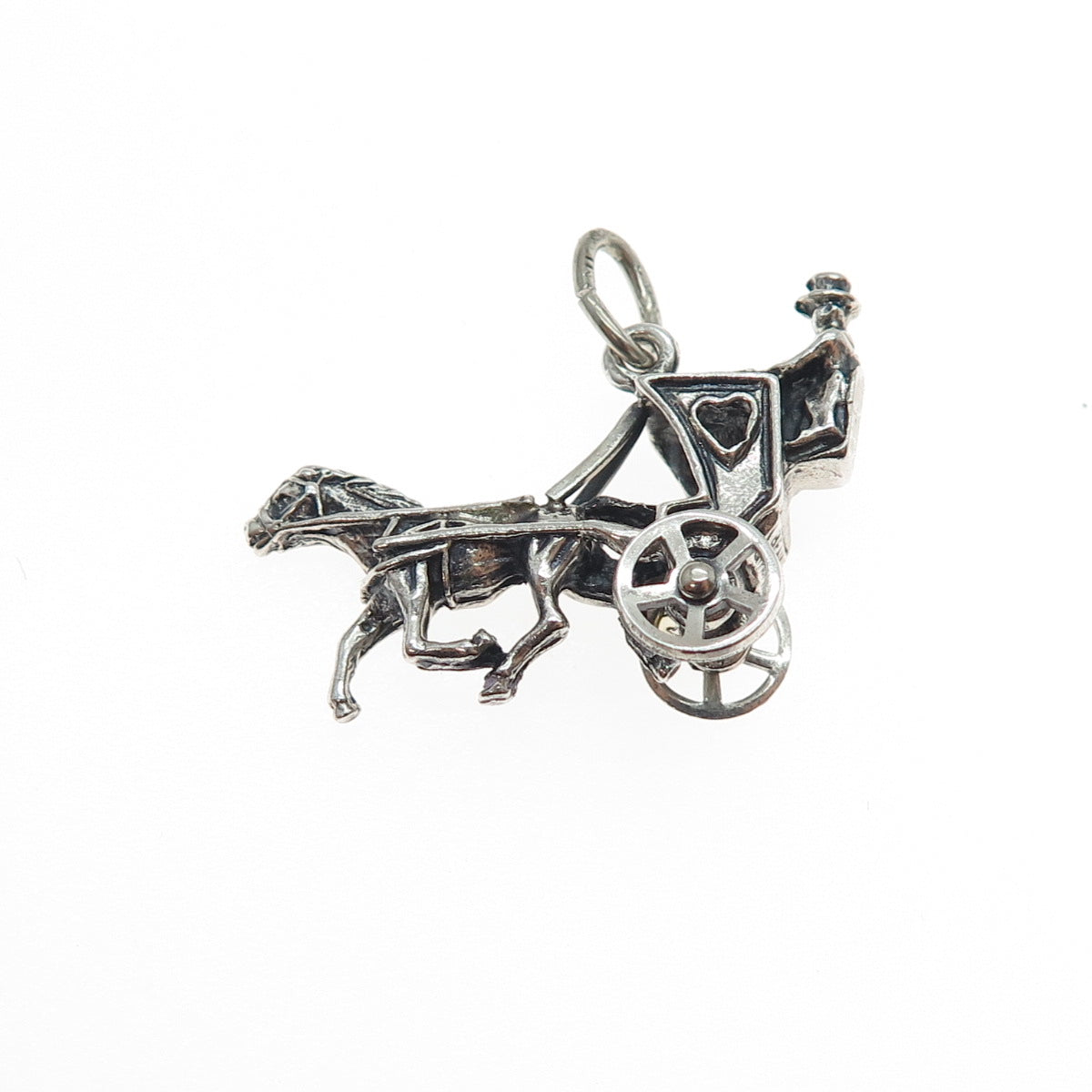 BEAU 925 Sterling Silver Vintage Horse & Carriage Oxidized 3D Charm Pendant