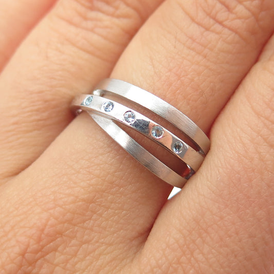 925 Sterling Silver Real Round-Cut Blue Topaz Interlocked Trinity Ring Size 7