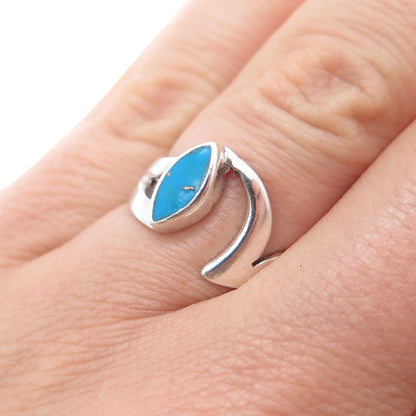 925 Sterling Silver Vintage Real Turquoise Modernist Ring Size 6