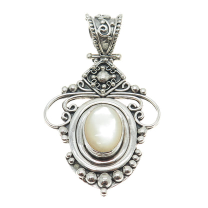 BA SUARTI Sterling Silver Vintage Real Mother-of-Pearl Granulated Large Pendant