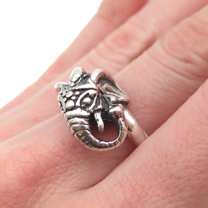 925 Sterling Silver Vintage Elephant Oxidized Ring Size 7
