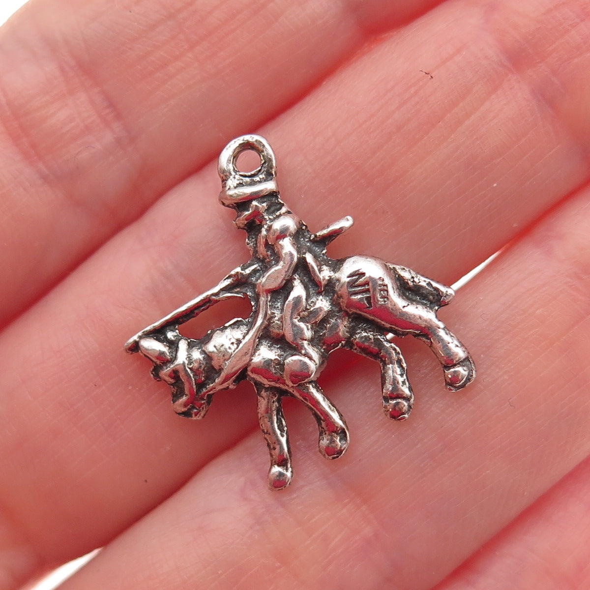 925 Sterling Silver Vintage Cowboy on Horse Oxidized Mini Charm Pendant