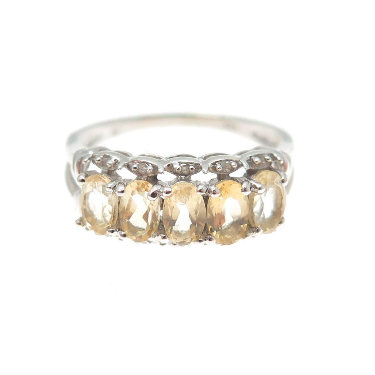 LUCENT LJ 925 Sterling Silver Real Round-Cut Diamond & Citrine Ring Size 7.25
