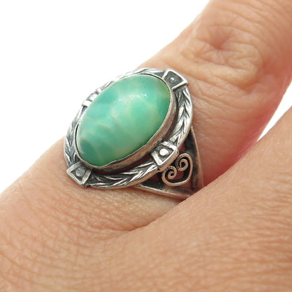 925 Sterling Silver Antique Art Deco Glass Heart Oxidized Ring Size 4.75
