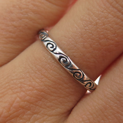 SHUBE 925 Sterling Silver Vintage Spiral Oxidized Stackable Band Ring Size 9