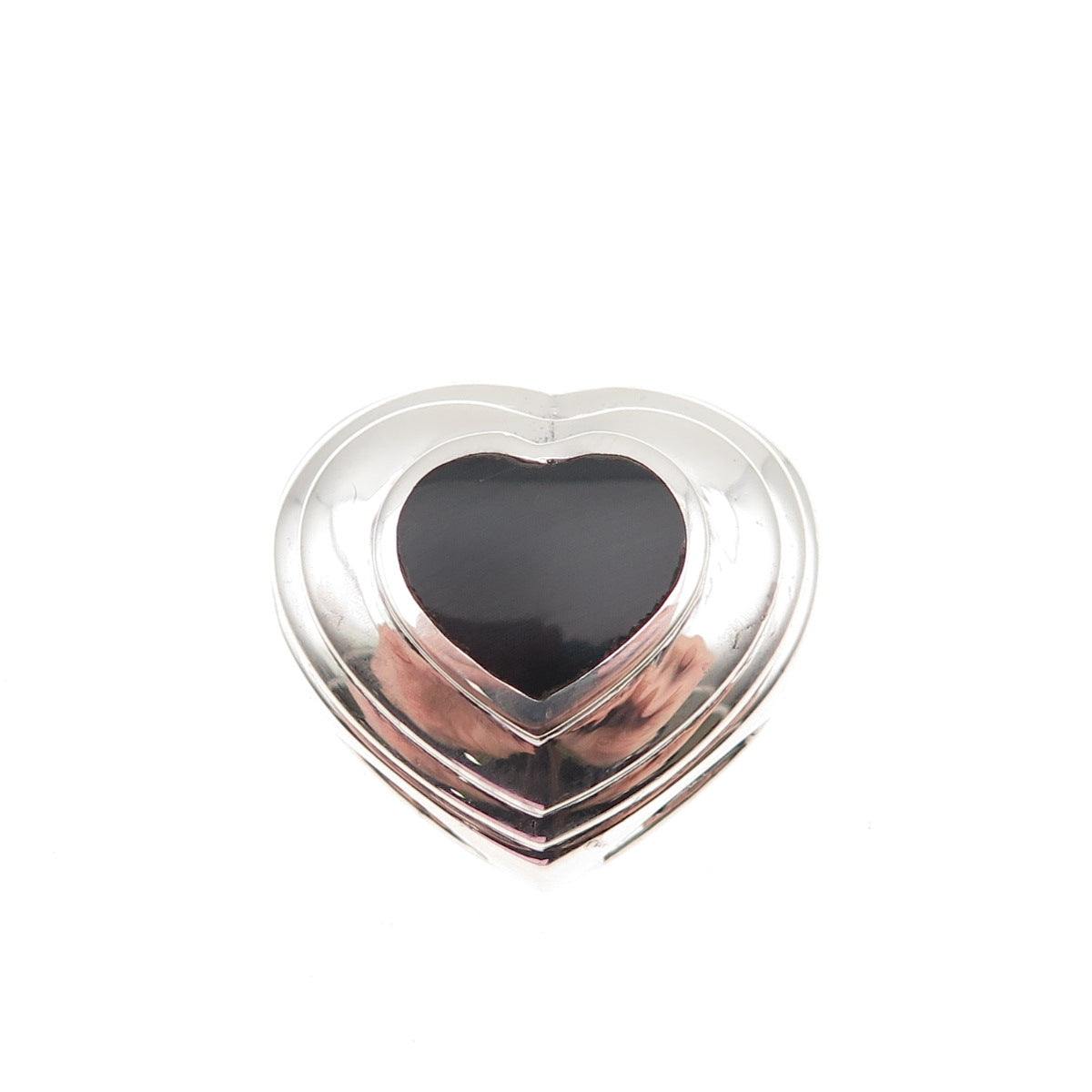 Chapal Zenray Sterling Silver Vintage Real Black Onyx Heart Slide Charm Pendant
