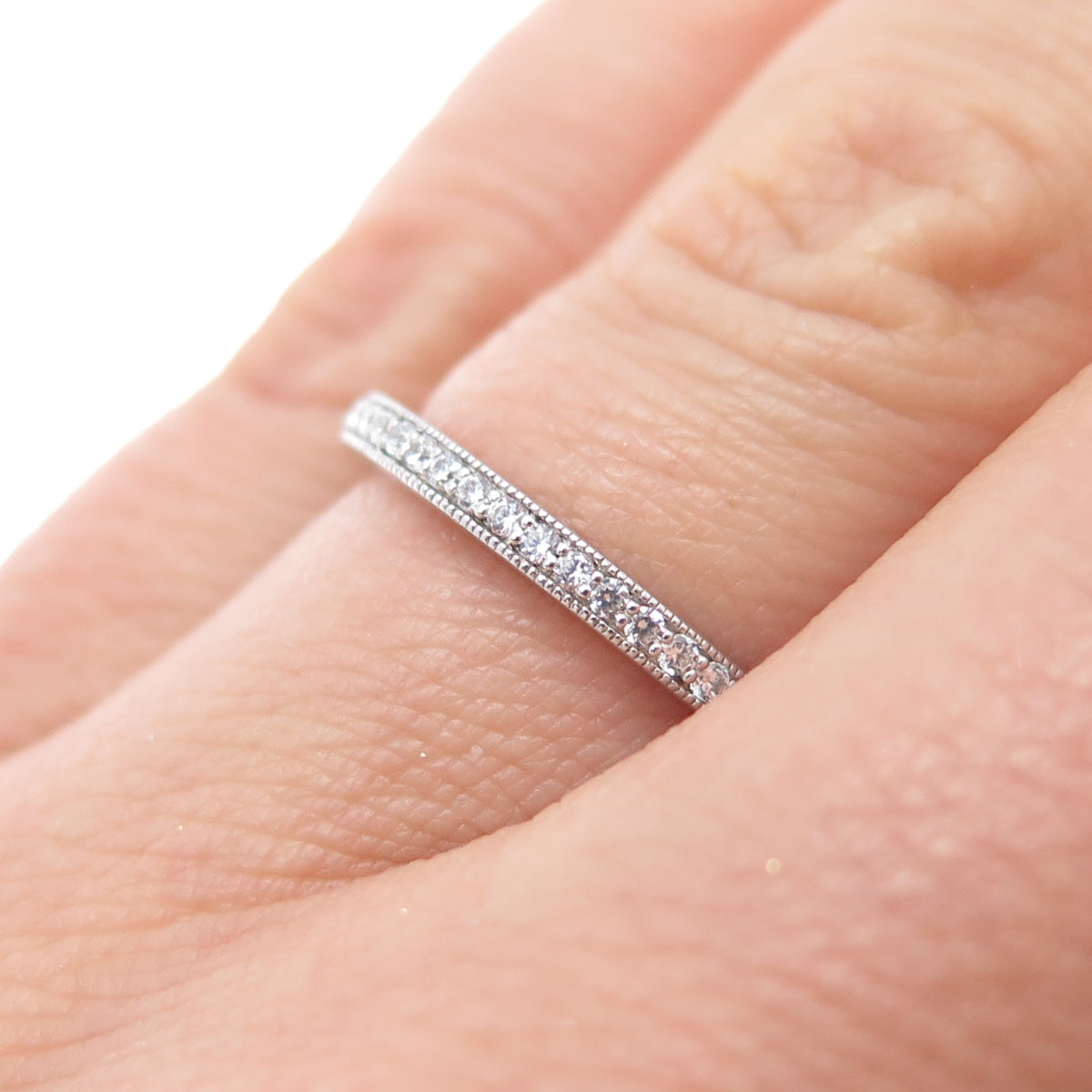 SAI Sterling Silver Round-Cut C Z Half Eternity Stackable Band Ring Size 6.75