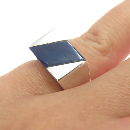 925 Sterling Silver Enamel Modernist Adjustable Ring Size 4.5