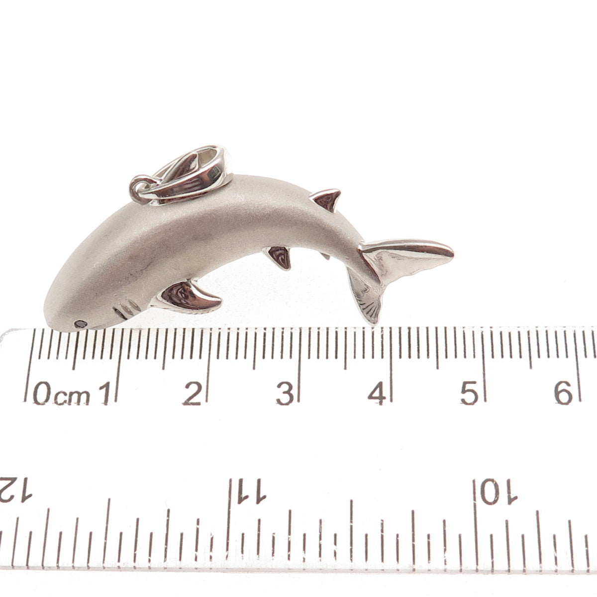 925 Sterling Silver Vintage C Z Great White Shark 3D Pendant